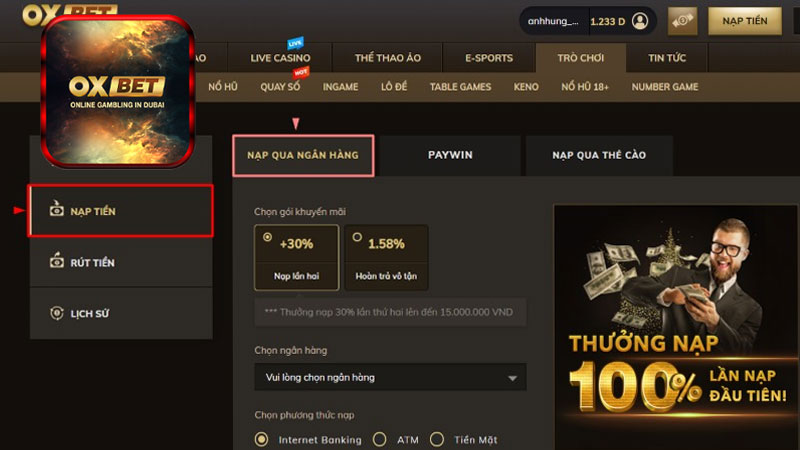 Cẩm nang chung về giao dịch nạp tiền Oxbet